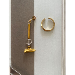 ルチルクオーツとゴールドモチーフのロングピアスとイヤーカフ｜fig