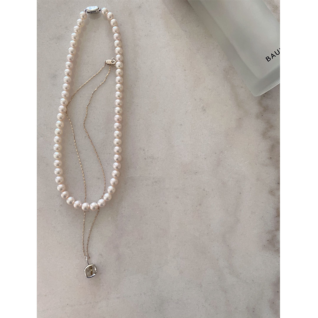 パールとルチルクオーツネックレス